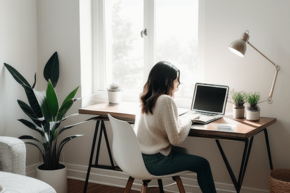 Freelancer working on a laptop in a home office